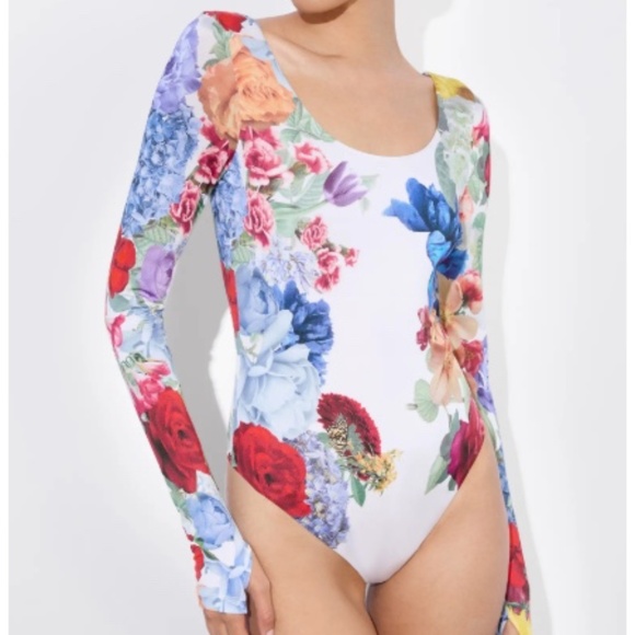 Unworn Alice + Olivia Rhys Floral Ballet Bodysuit in Garden Brunch Off White - Picture 1 of 13
